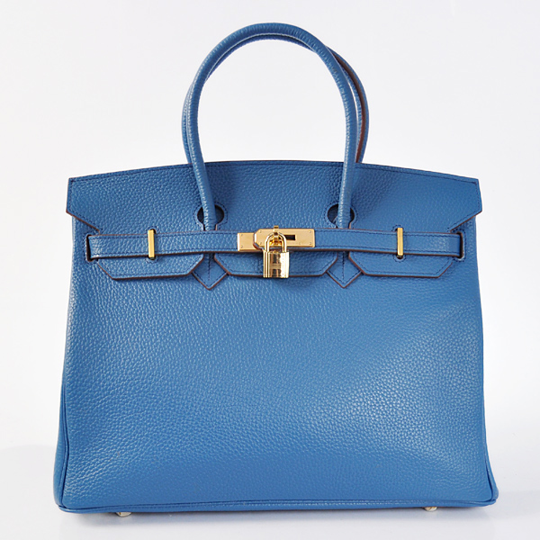 Hermes Birkin 35CM clemence leather in turkey blue with Gold hardware