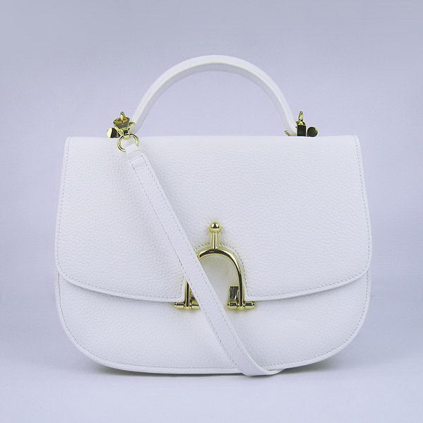 Hermes Stirrup Shoulder Bag White Calfskin Gold