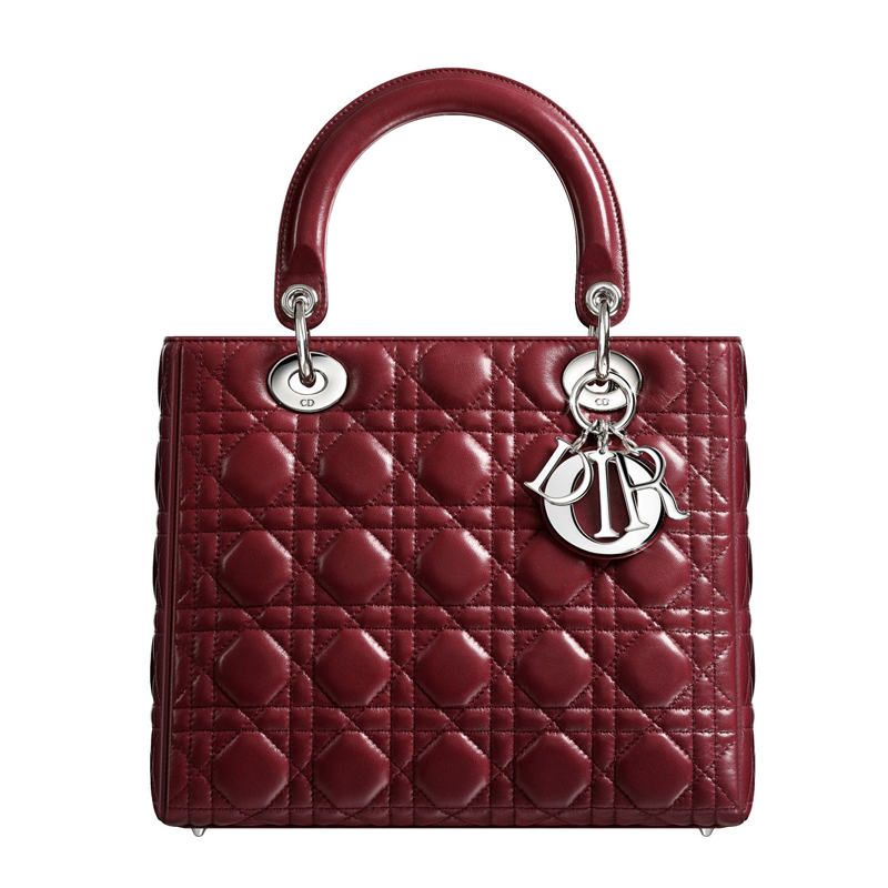 Vine-coloured leather Lady Dior bag