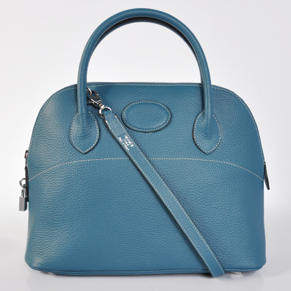 Hermes Bolide Togo Leather Tote Bag in Medium Blue with Silver hardware