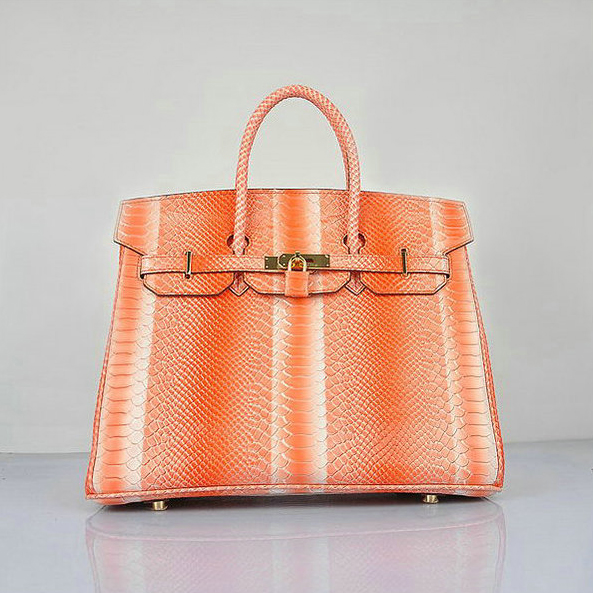 Hermes Birkin 35CM Orange Snake Leather Tote Bag Gold