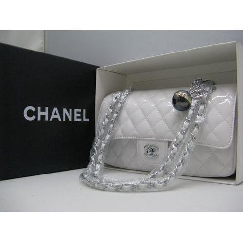 Chanel patent leather White Flap bag with Silver chain