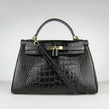 Hermes 32CM Black Crocodile Stripe(gold)