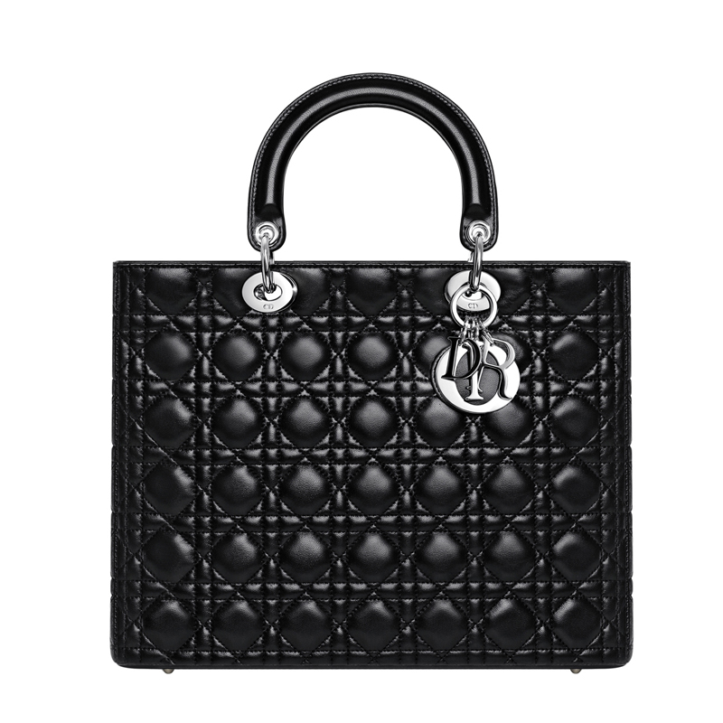 Large Lady Dior bag in black leather