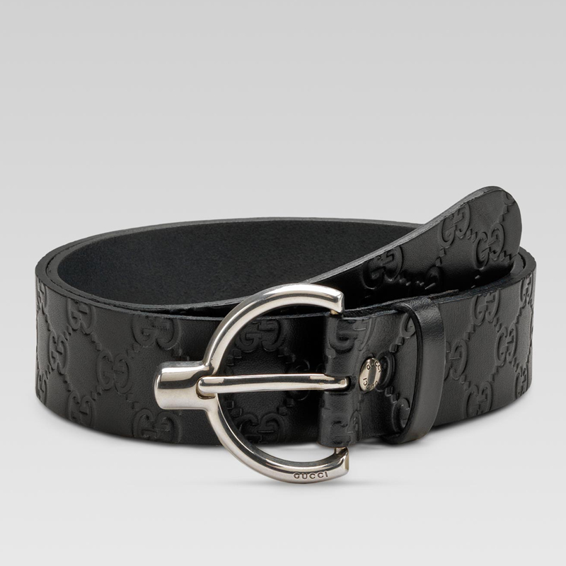 belt with plain gucci engraved buckle