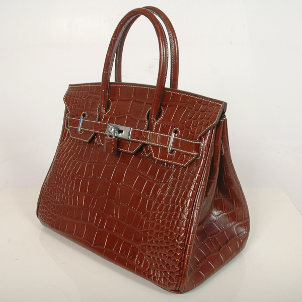 Hermes Birkin 30CM Crocodile stripes leather in Dark Brown with Silver hardware