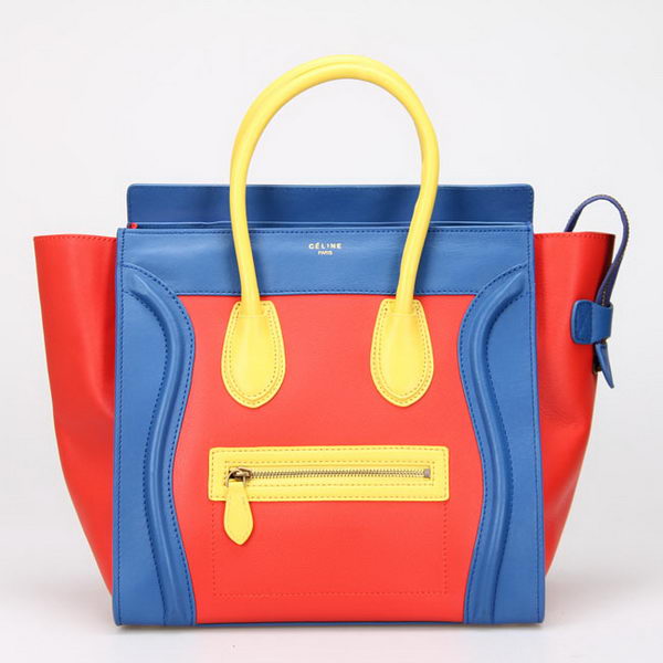 Celine Luggage Mini Boston Tote BagsCalskin Leather Peach&Blue