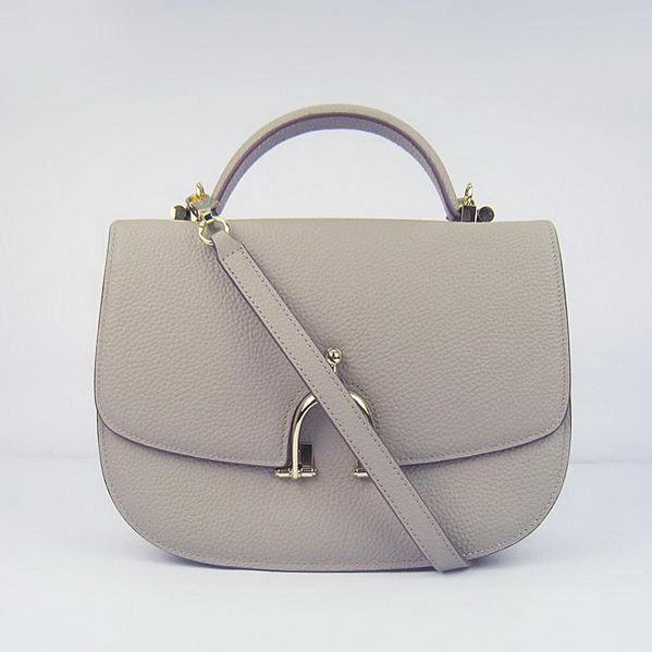 Hermes Stirrup Shoulder Bag Grey Calfskin Gold