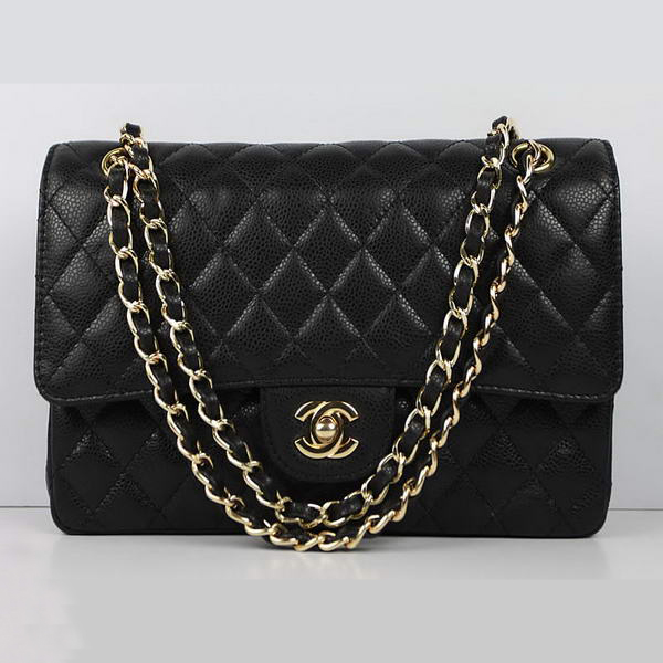 Chanel Caviar Leather Flap Bag A01112 Black Golden