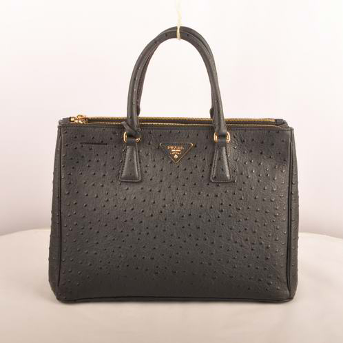 Prada Medium Ostrich Leather Tote Bag Black