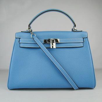 Hermes Kelly Handbags 32CM Light Blue(silver)