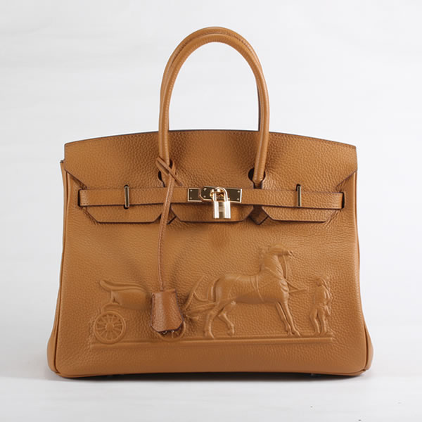 Hermes Birkin 35CM with Embossed logo Handbag Light Coffee 6089