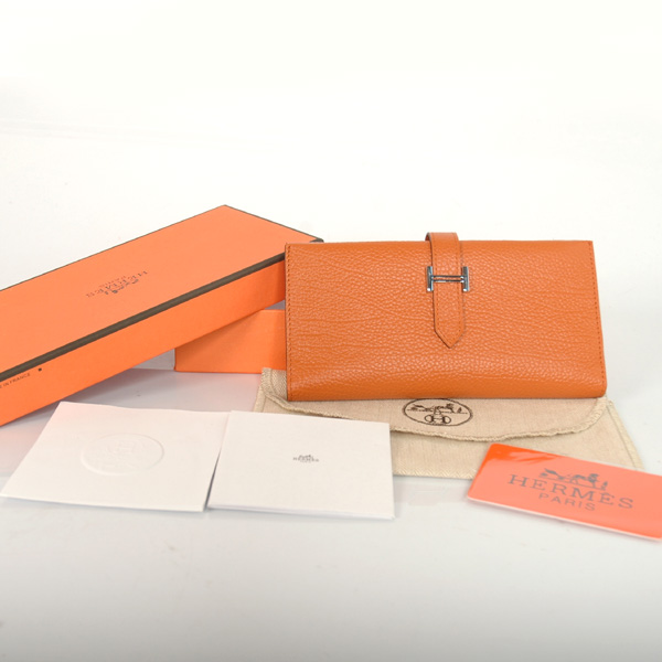 Hermes 3 fold wallet leather in Orange