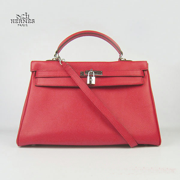 Hermes Kelly 35cm Togo Leather Bag Red 6308 Silver Hardware