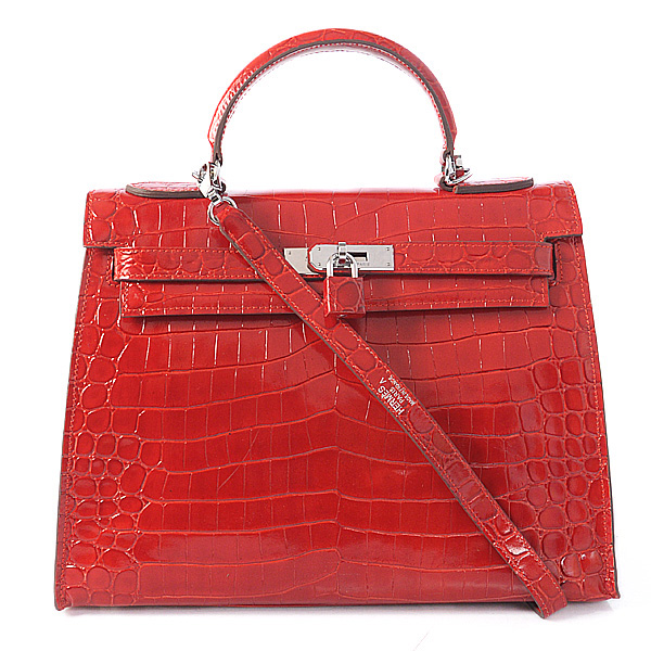 Hermes kelly 32CM Crocodile leather in Light Flame with Silver hardware