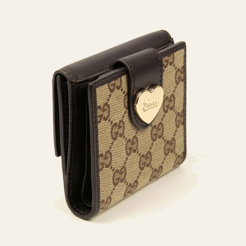 flap french wallet with engraved gucci script logo heart detail