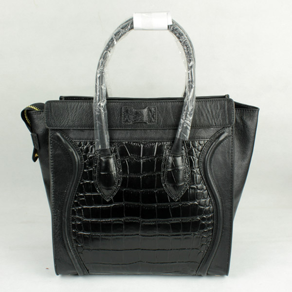 Celine Luggage Medium Bags Black with Crocodile Pattern