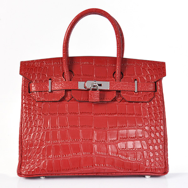 Hermes Birkin 30CM Crocodile stripes leather in Flame with Silver hardware