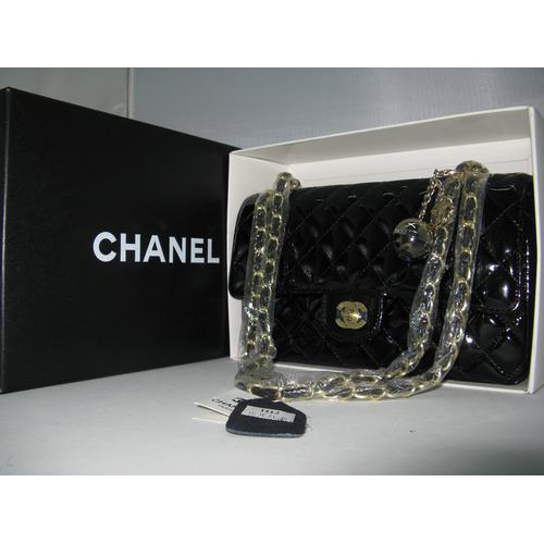 Chanel Patent leather Black Flap bag with Gold chain