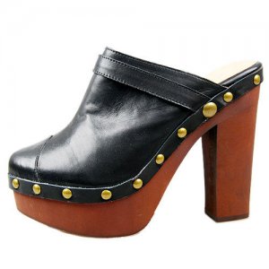 Chanel Black Leather Clog High Heel