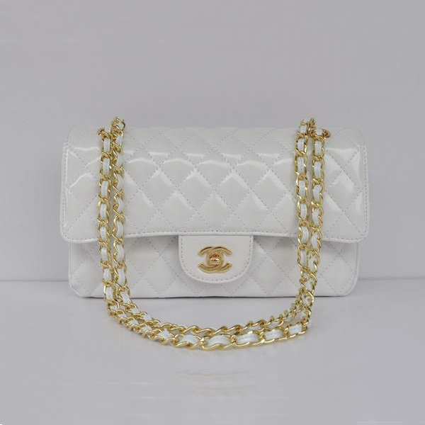 Chanel White Patent Leather Flap Bag Gold Hardware