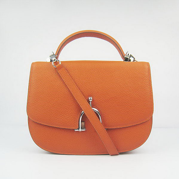 Hermes Stirrup Shoulder Bag Orange Calfskin Silver