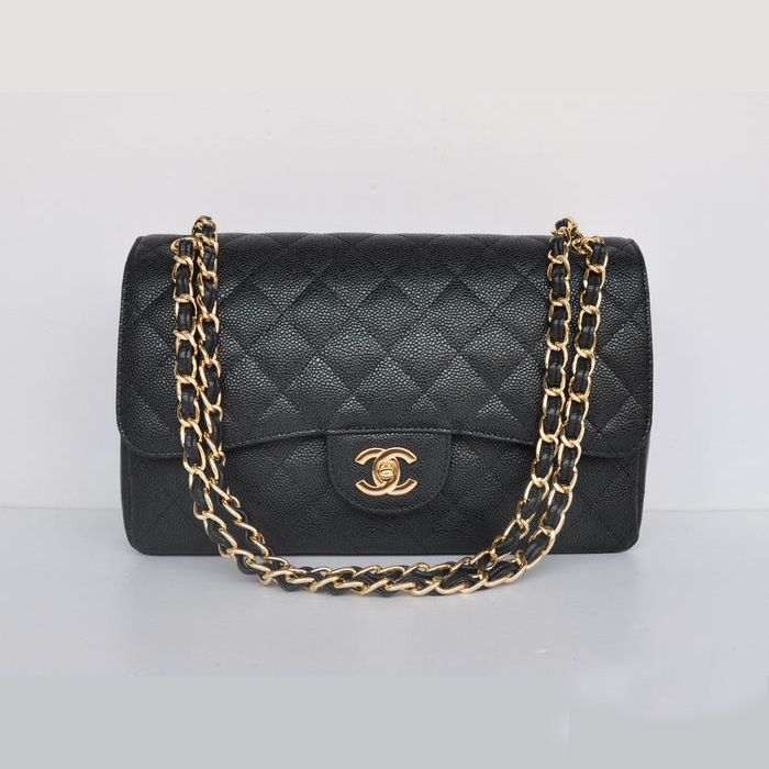 Chanel Jumbo Quilted Classic Cannage Patterns Flap Bag A58600 Black Gold