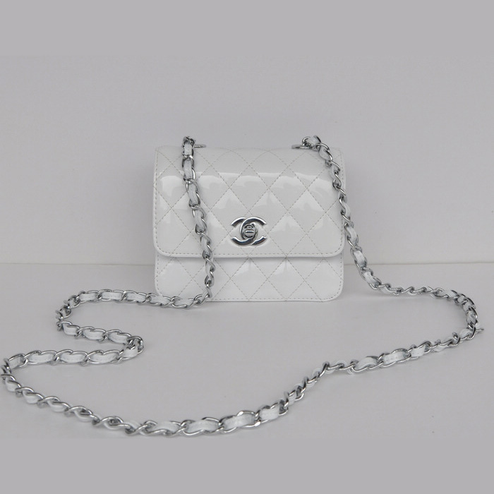 Chanel Classic Micro Flap Bag 1118 White Patent leather Silver Hardware