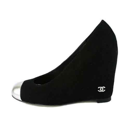 Chanel Black Suede Wedge Pump