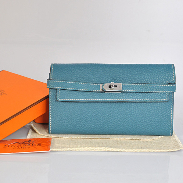 Hermes Kelly Wallet clemence leather in Medium Blue