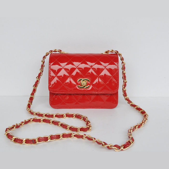 Chanel Classic Micro Flap Bag 1118 Red Patent leather Gold Hardware