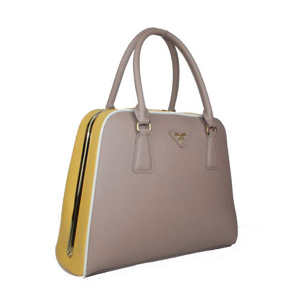 Prada Saffiano Leather Medium Tote Bag BL5018 Grey&Yellow