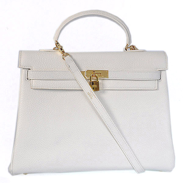 Hermes kelly 35CM White clemence leather(Gold)