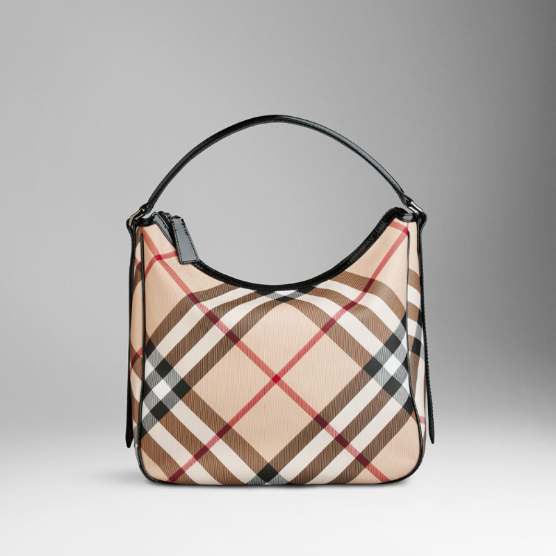 MEDIUM CHECK PATENT TRIM HOBO