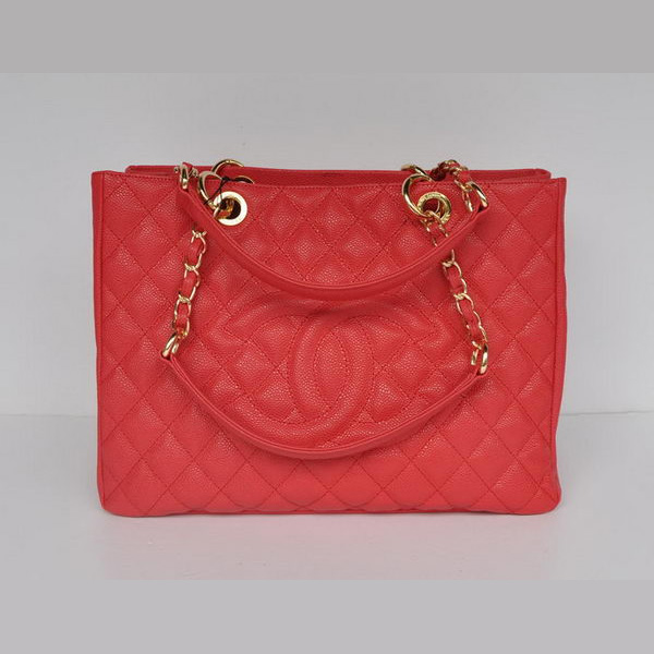 Chanel A50995 Red Caviar Leather Shoulder Bag Gold