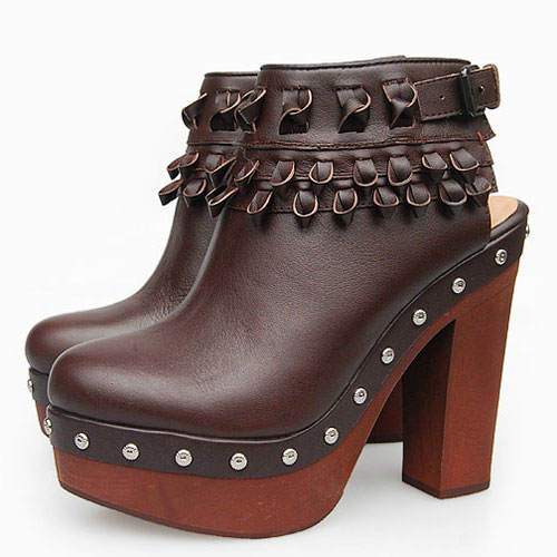 Chanel Brown Leather Clog High Heel Boots