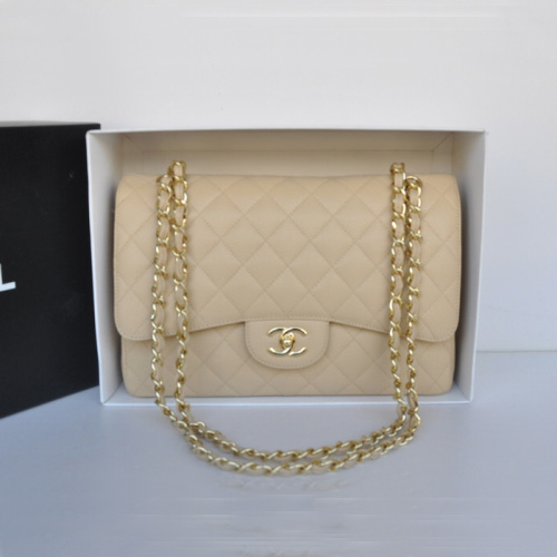 Chanel Jumbo Double Flaps Bag Apricot Original Caviar Leather A36097 Gold