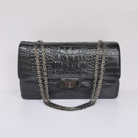 Chanel Classic Flap Bag Croc Veins Leather 1113 Black