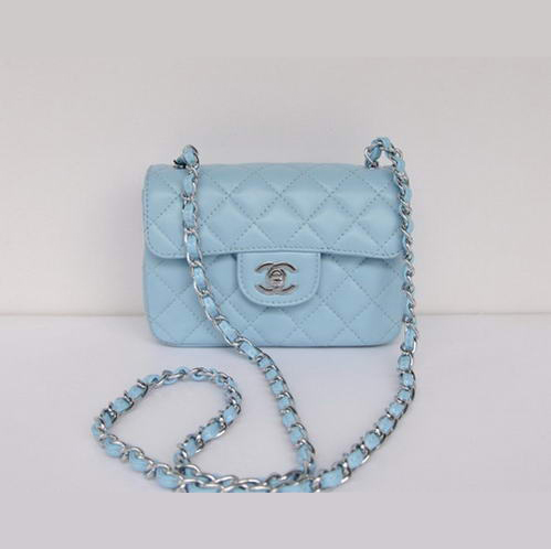 Chanel Classic mini Flap Bag Lambskin Leather 1115 Powder Blue