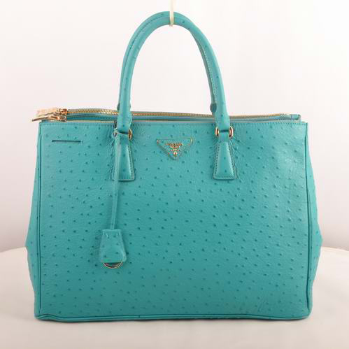 Prada Maxi Ostrich Leather Tote Bag Aquamarine