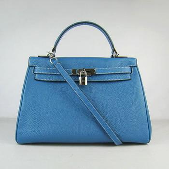 Hermes Kelly Handbags 32CM Middle Blue(silver)