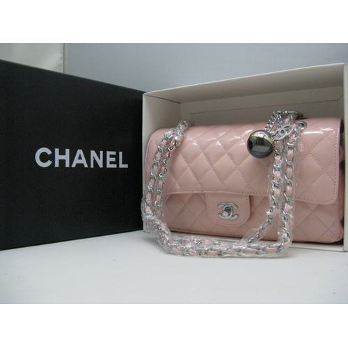 Chanel patent leather Pink Flap bag with Silver chain