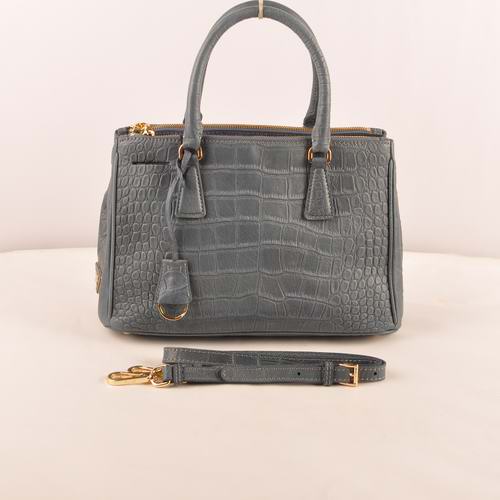 Prada Small Croco Leather Tote Bag Grey