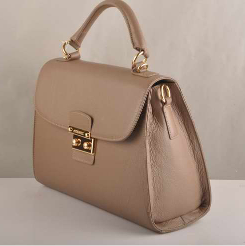 Miu Miu Tote Handbags Calf Leather 7430 Coffee