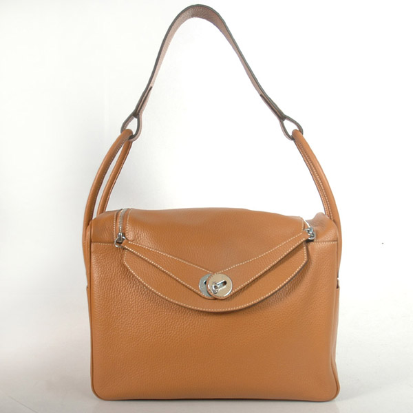 Hermes Lindy Bag 34 clemence leather in Camel with Silver hardware