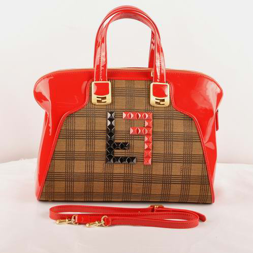 Fendi Chameleon Bag Patent Leather with Fabric F2537 Red