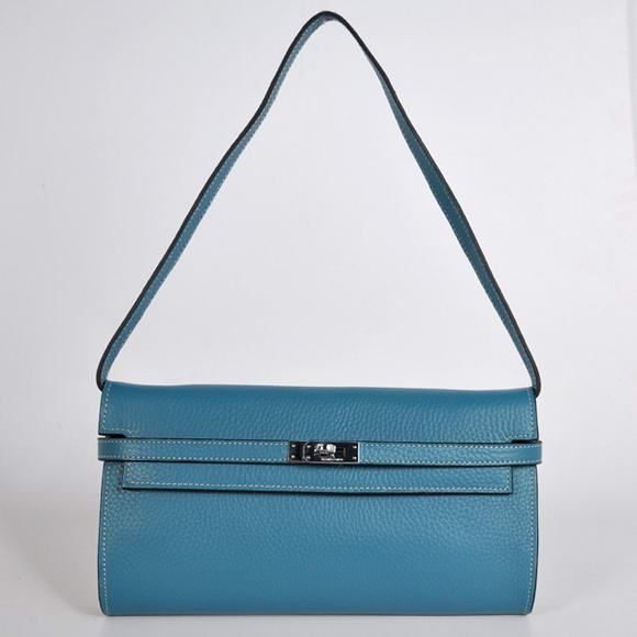 Hermes Kelly 26CM Shoulder Bag Clemence Blue