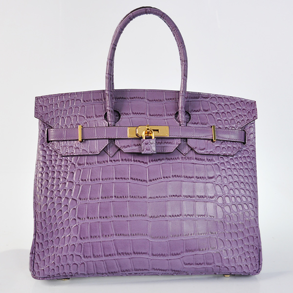 Hermes Birkin 35CM Crocodile stripes leather in Purple with Gold hardware