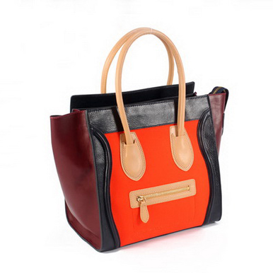 Celine Luggage Medium Handbags Orange Black Maroon