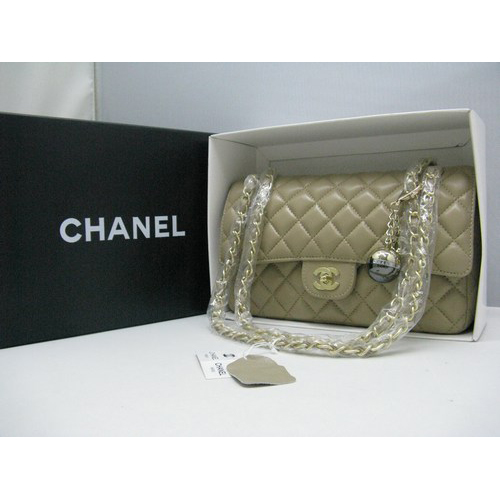 Chanel lambskin leather Apricot Flap bag with Gold chain